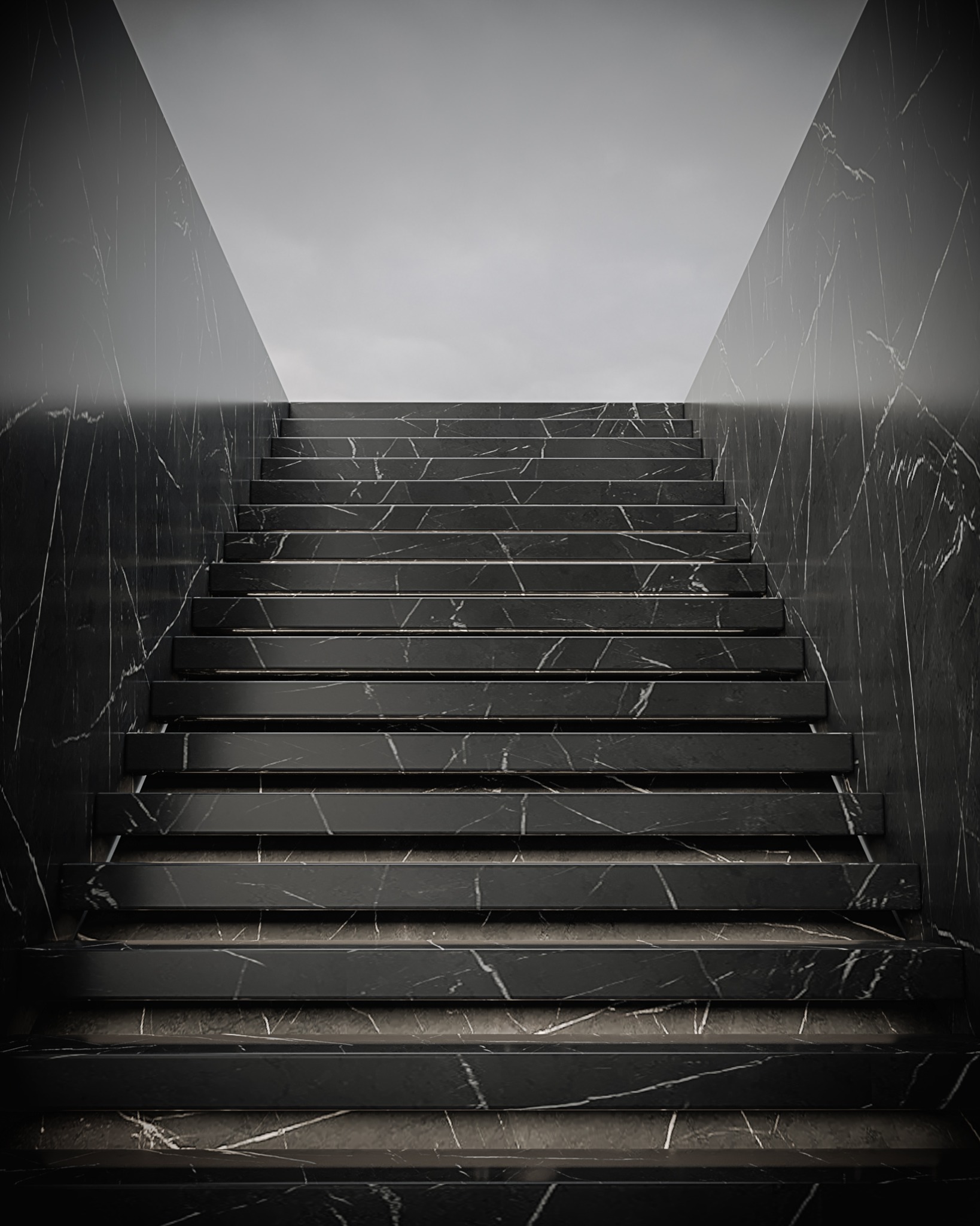 Black marble staircase designed as a quiet transition